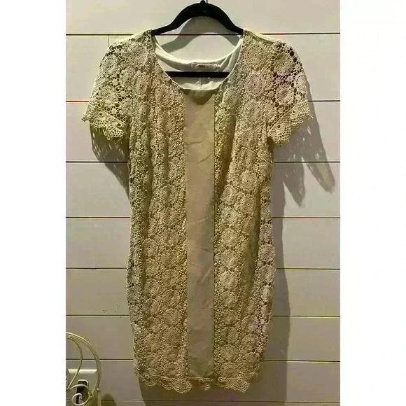 Anthropologie Bailey 44 Tan Lace and Vegan Leather Panel Dress, size small - Picture 11 of 13